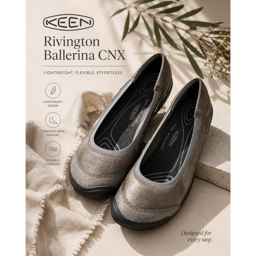 KEEN Rivington Ballerina CNX Flats Womens 10 EU 40.5 Metallic Gray